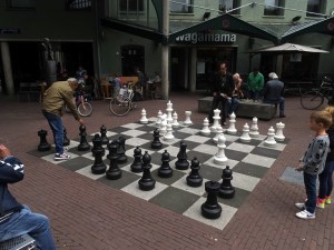 A giant chess board in a public square.
