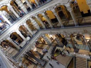 The interior of the Magna Plaza shopping center looks like an Escher print.