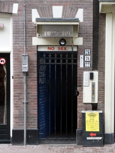Visitors assume everything in De Wallen is about sex. This shop sells regular record albums, CDs, and tapes. They found it necessary to put a "No Sex" sign over the door.