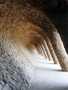 The gigantic park is filled with visual delights. This tilted, curving colonnade resembles a wave. If you visit Barcelona, Park Güell is a must.
