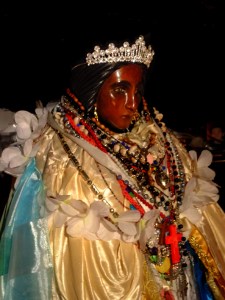 Also in that boat was an Egyptian servant, Sara, who became the patron saint of the "gypsies." This statue of St. Sara is in the crypt of the Eglise des Saintes Maries. She is taken out in a processional down to the sea each May by huge crowds of Roma honoring her.