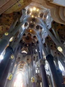 The interior is a breathtaking collage of form, color, and light. Gaudi's organic forms draw from nature, echoing the cathedral-like majesty of a great forest.