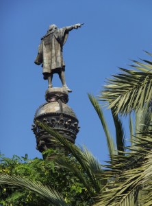 Columbus points the way to the New World.
