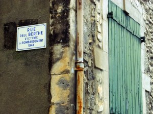 As in much of France, the memories of the losses inflicted by the Nazis in World War II are memorialized. Here many of the streets were renamed after ordinary citizens who lost their lives in the war.