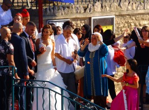 From our porch across from the town hall we got to observe the comings and goings of much of Orgon's citizenry. We had a great view of this colorful wedding.