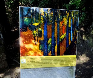 Van Gogh also walked this avenue of the dead. This plaque displays his painting called <em>Alyscamps.</em>
