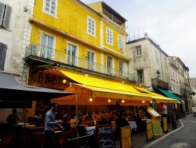 After visiting the baths, we rounded a corner to find this cafe on the Place du Forum, painted and decorated to look like the one in Van Gogh's Café Terrace at Night, though it is reputedly not the actual cafe in the painting.