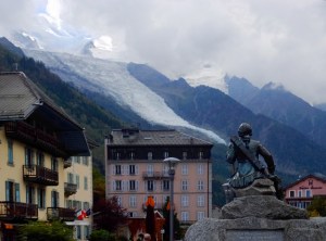 Another statue of Balmat peers upward at the cascading glacier above the town.