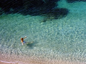 The water is as clear as a swimming pool.