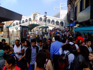 After San Marcos, the other hub of Venetian tourist activity is the Rialto Bridge.