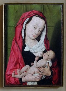 Among the many Madonna and Child paintings in the Correr are several that depict Mary nursing the baby Jesus -- something I've never seen before. Dierick Bouts, Madonna Con Bambino, 15th century.