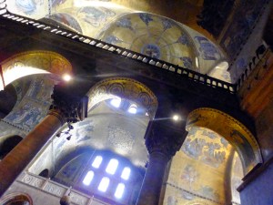 St. Mark’s Basilica was initially the private chapel of the Doge. Soaring archways, ground gold mosaics, and precious marble from all over the world bespeak the prosperity that Venice enjoyed during the Middle Ages and the Renaissance.