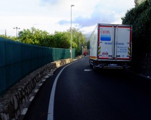We set out to explore the town on foot. The first thing we learned was to that pedestrians had to be careful on the narrow roads!