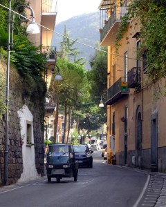 Our AirBnB host met us at the train station and drove us to our Sorrento apartment. After the train trip from Rome to Naples, we had taken the standing-room-only Circumvesuviana train to Sorrento.