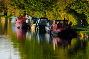 Live-aboard barges lined portions of the River Lea.