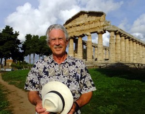 Here I’m standing in front of the Temple of Athena, c. 500 B.C. Worshipers of the time also would have stood on this spot outside. Since temples were considered the homes of deities, the inner sanctums were open only to priests and their attendants.