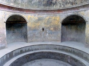 Visitors can walk around inside many of the buildings. This is a public bathhouse.