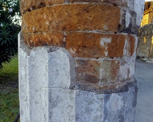 Speaking of columns, this pillar reveals the fact that they were not carved from marble, as one might think, but were constructed of brick and then coated in plaster to make the vertical fluting.