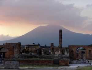 In the background, Mount Vesuvius -- the source of all that ash -- still looms. One can imagine how frightening it must have been to see fire and smoke bursting from its top.