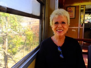 Sarah aboard the Circumvesuviana, the inexpensive and convenient train that runs between Naples and Sorrento. We had taken it to get to Sorrento when we arrived in Naples from Rome. And we were on it again to visit Naples and the National Archaeological Museum.