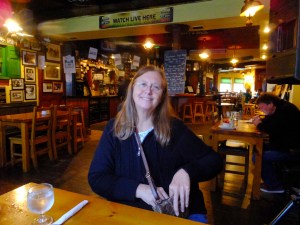 After wandering the town window shopping, we had lunch in Murphy's Restaurant. We loved eating in Irish pubs. The fish and chips are grand in each and every one! Here my sister, Carolyn, waits for hers.
