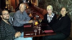 Kinsale is also a world-famous gastronomic destination. Here, Sarah and I, along with my son, Joe (left), and my sister, Carolyn (right), enjoy a fine meal to celebrate Carolyn’s birthday.