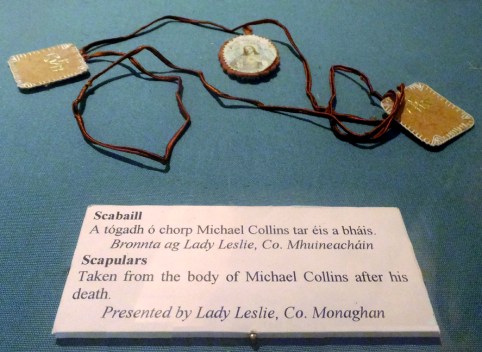 These religious tokens were worn by Michael Collins, who survived the Rising and went on to help lead the nation to independence. He would later be gunned down in an ambush by other Irishmen during the country's Civil War in the 1920s.