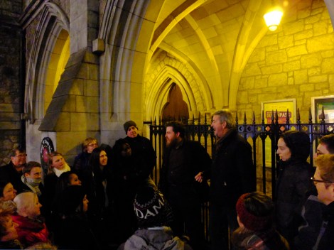 Along the way, the actor/guides visit famous sites, such as Trinity College shown here, to tell about how these places figured into the lives of the writers.